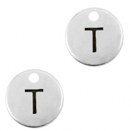 Ciondoli di metallo DQ lettera T argento antico (privo di nichel)
