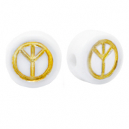 Perline alfabeto in acrilico simbolo di pace bianco-oro