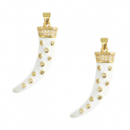 Metallo TQ in ottone ciondolo corno oro-bianco-cristallo