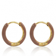 Orecchini in acciaio inossidabile a cerchio smalto 14mm marrone ruggine-oro