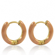 Orecchini in acciaio inossidabile a cerchio smalto 16mm marrone pietra arenaria-oro