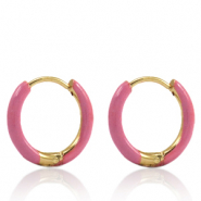 Orecchini in acciaio inossidabile a cerchio smalto 14mm rosa thulian-oro