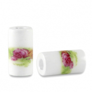 Perline di ceramica tubo bianco-verde