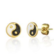 Orecchini in acciaio inossidabile Yin & Yang 7mm oro-nero bianco