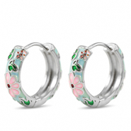 Metallo TQ in ottone orecchini a cerchio smalto fiore argento-rosa blu