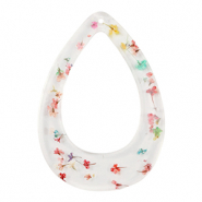 Pendenti in resina con fiorellini secchi goccia oro-multicolore