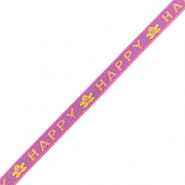 Nastro con testo "happy" viola lilla-rosa corallo