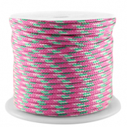 Cordoncino tubolare intrecciato 2mm rosa-verde-bianco