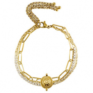 Bracciali in acciaio inossidabile triplo giro & strass oro