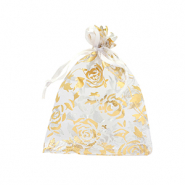 Sacchetti in organza 7x9cm rosa bianco-oro