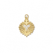 Metallo TQ in ottone ciondolo cuore con croce oro