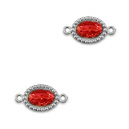 Distanziatore in acciaio inossidabile zircone ovale argento-rosso