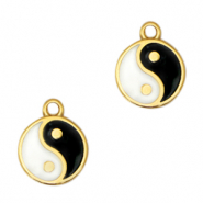 Ciondoli di metallo DQ simbolo Yin & Yang 15mm oro-nero-bianco (privo di nichel)