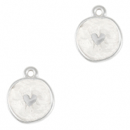 Ciondoli di metallo DQ cuore argento antico-bianco madreperla (privo di nichel)