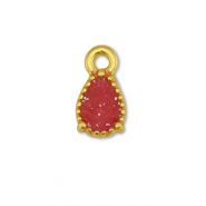 Ciondoli di metallo DQ forma di goccia oro-glitterato   rosa rossa (privo di nichel)