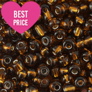 Perline di vetro rocailles 8/0 (3mm) marrone cognac rivestimento argentato