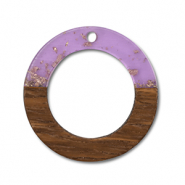Pendenti di legno tonda viola transparente-oro-marrone