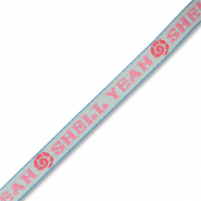 BY31® Nastro con testo "Shell yeah" blu chiaro-rosa-rosso corallo-blu