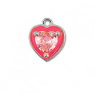 Metallo TQ in ottone ciondolo cuore argento-neon rosa-rosa chiaro