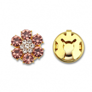 Copri bottoni in ottone Eco-brass® zircone fiore oro-rosa d'epoca-cristallo