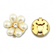 Copri bottoni in ottone Eco-brass® perle fiore oro-bianco-cristallo