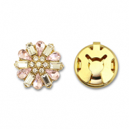Copri bottoni in ottone Eco-brass® zircone fiore oro-cristallo-rosa chiaro