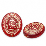 Perline in acrilico ovale con fiore rosso-oro