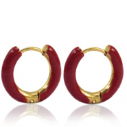 Orecchini in acciaio inossidabile a cerchio smalto 16mm rosso borgogna-oro