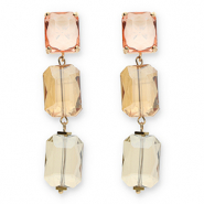 Orecchini di Crystal Glass rettangolo rosa-arancione ambra-beige sabbia