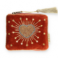Pochette cuore con stella rosso ruggine-oro-blu