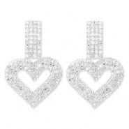 Orecchini in ottone Eco-brass&reg; con strass cuore argento-cristallo