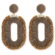 Orecchini alla moda con perline di vetro ovale marrone dorato-rivestimento AB