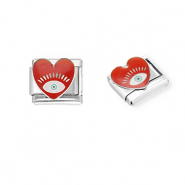 Link-tessera per bracciale italiano con ciondoli in acciaio inossidabile cuore Occhio della Provvidenza argento-rosso scuro-bianco