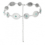 Catena per i fianchi boh&eacute;mien argento-turchese