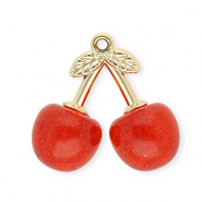 Ciondoli in acrilico ciliegie oro-rosso glitterato