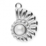 Ciondoli in acciaio inossidabile conchiglia con imitazione di perla argento-bianco