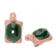 Perline di ceramica tartaruga verde scuro-rosa vintage-nero