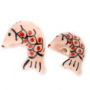 Perline di ceramica pesce rosa vintage-rosso-nero
