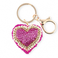 Portachiavi cuore oro-fucsia-bianco