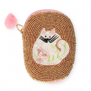 Portafogli piccoli ovale con gatto oro-bianco-rosa chiaro