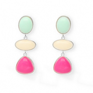 Orecchini alla moda con perno in acciaio inossidabile argento-verde menta-biancastro-rosa hot