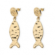 Orecchini alla moda spirale & pesce con perno in acciaio inossidabile oro