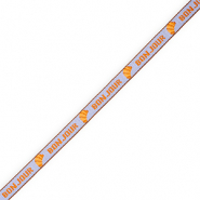 BY31&reg; Nastro con testo "Bonjour" blu lavanda-arancione-marrone