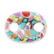 Componenti in acciaio inossidabile distanziatore ovale con mosaico argento-multicolore