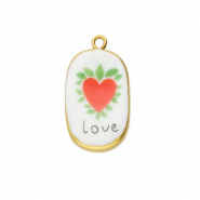 Ciondoli di ceramica ovale con cuore oro-bianco-rosso-verde-nero