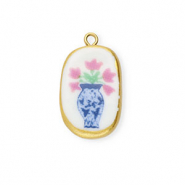 Ciondoli di ceramica ovale con fiore oro-bianco-blu-rosa-verde