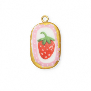 Ciondoli di ceramica ovale con fragola oro-bianco-rosso-rosa-verde