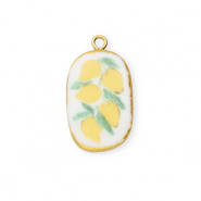 Ciondoli di ceramica ovale con limoni oro-bianco-giallo-verde