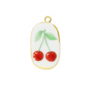 Ciondoli di ceramica ovale con ciliegie oro-bianco-rosso-verde