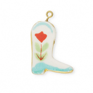 Ciondoli di ceramica stivale da cowboy con fiore oro-bianco-rosso-verde-blu turchese